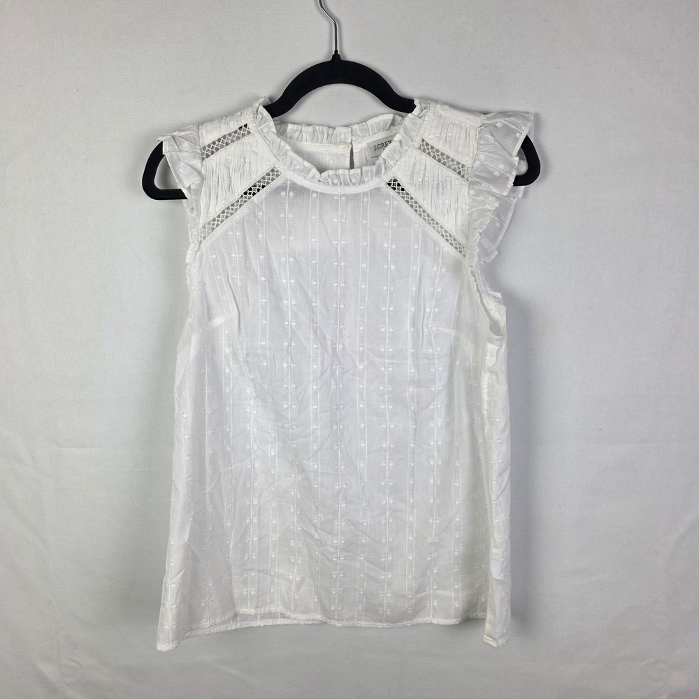 J.Crew Womens White Cotton Dobby Ruffle Lace Sleeveless Blouse Top Small